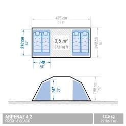 Quechua 4 Man Blackout Tent With Poles - Arpenaz 4.2 F&B -Quechua kde6e6c781c7bb70dac0eeeba1a5ae92a